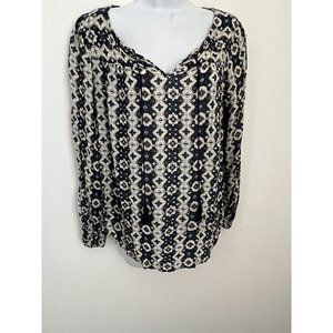 Lucky Brand Women’s Boho Peasant Viscose Linen Blend Long Sleeve Top Size Medium